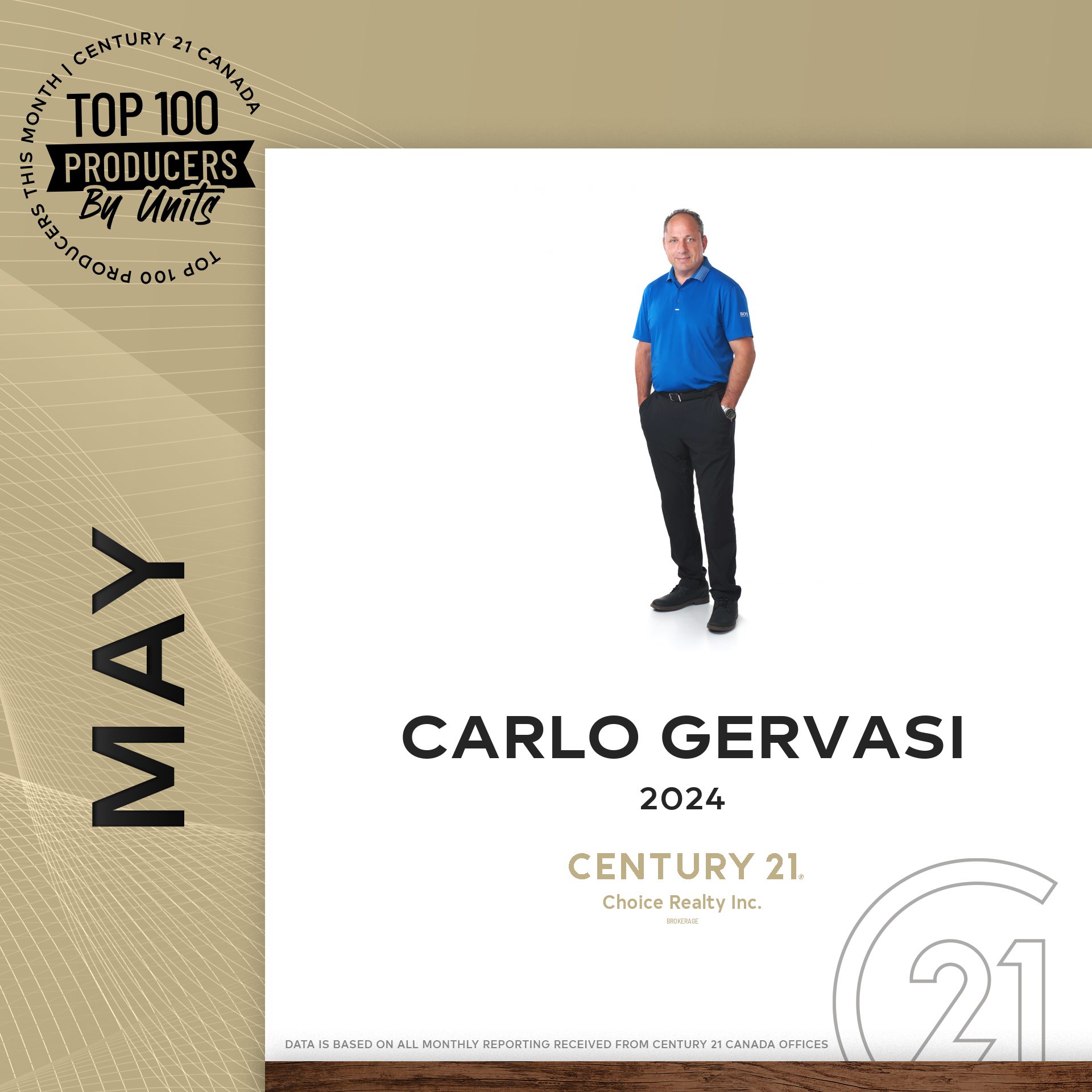 Carlo Gervasi - Top 100 Century21 Realtor Producer by Units for May 2024