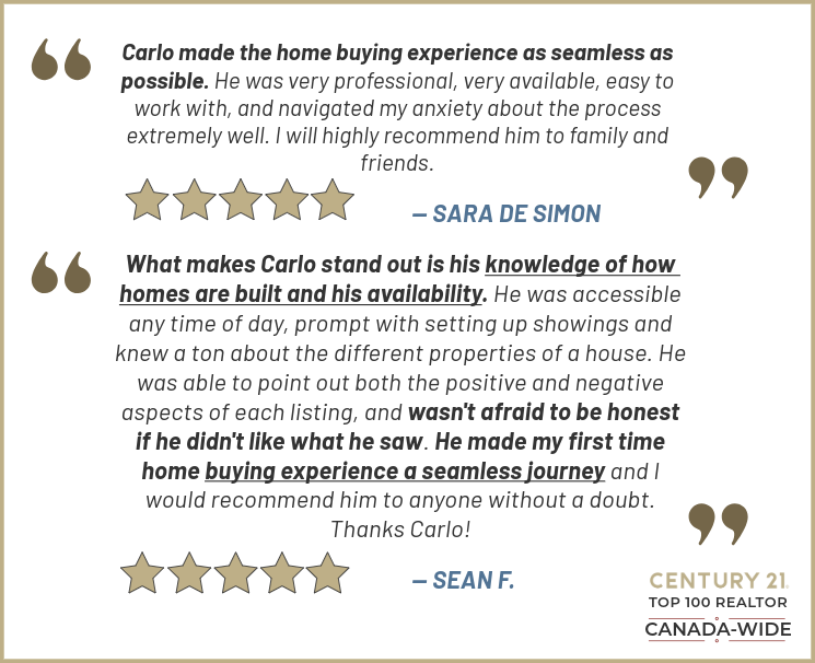 5-Star Buyer testimonials for real home-buyers who've chosen Carlo Gervasi, Top Century21 Realtor in Sault Ste. Marie, as their realtor of choice.